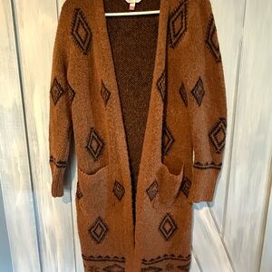 No Boundaries Boho Brown and Black Diamond Pattern Geometric Cardigan